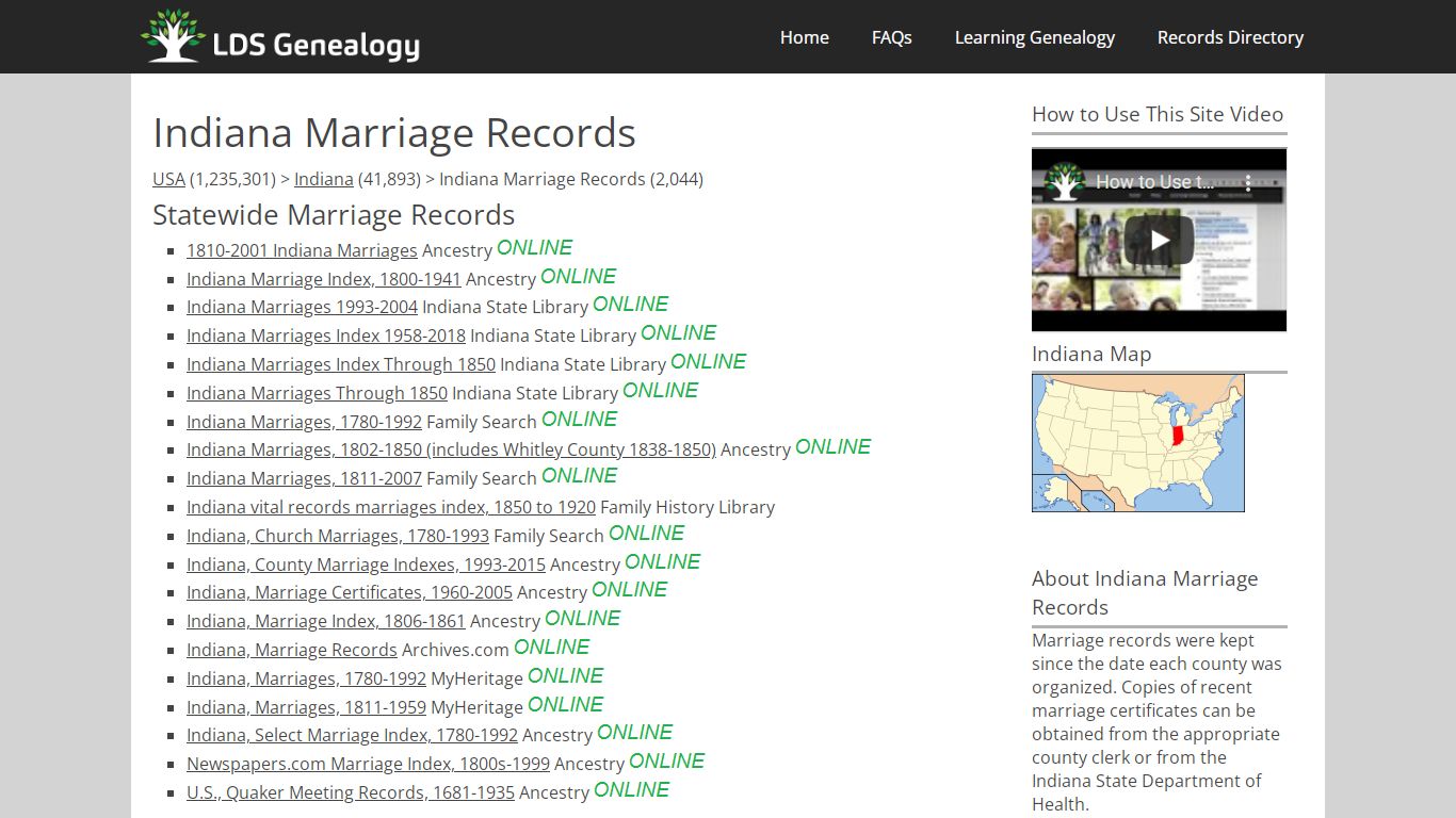 Indiana Marriage Records - LDS Genealogy